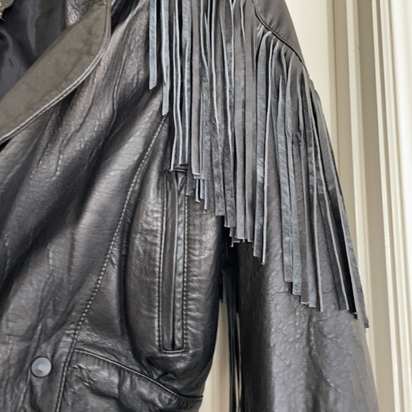 Vintage Fringe Black Leather Jacket - Picture 4 of 9